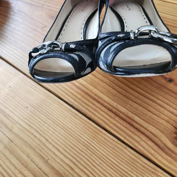 Coach Stella Mo Organ Open Toe Black and Gray Wedges Women's 8 - Picture 3 of 7